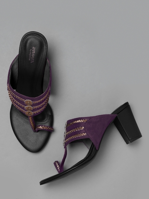

Anouk Women Purple & Copper-Toned Braided Block Heels