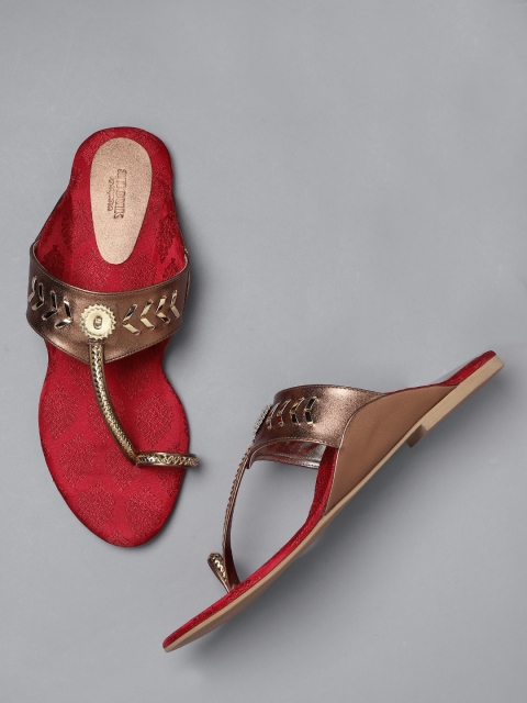 

Anouk Women Bronze-Toned & Gold-Toned Braided One Toe Flats