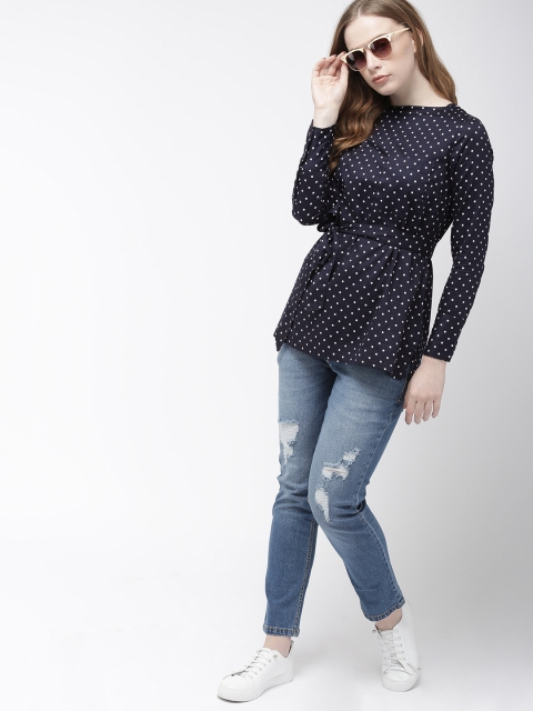 

Harvard Women Navy Blue Polka Dot Print Top