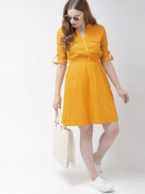 

Harvard Women Yellow Polka Dot Print Fit and Flare Dress