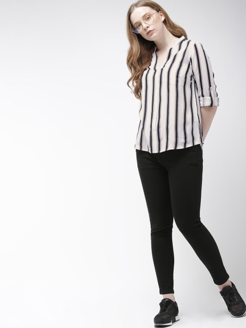 

Harvard Women White & Black Striped Shirt Style Top