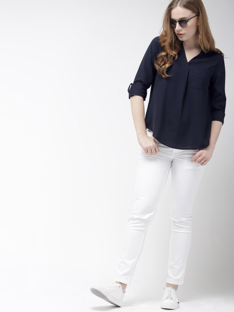 

Harvard Women Navy Blue Solid Shirt Style Top