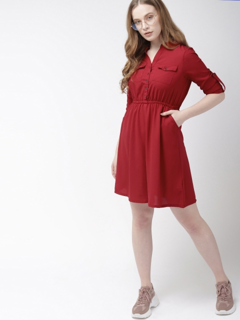 

Harvard Women Solid Red Fit and Flare Dress
