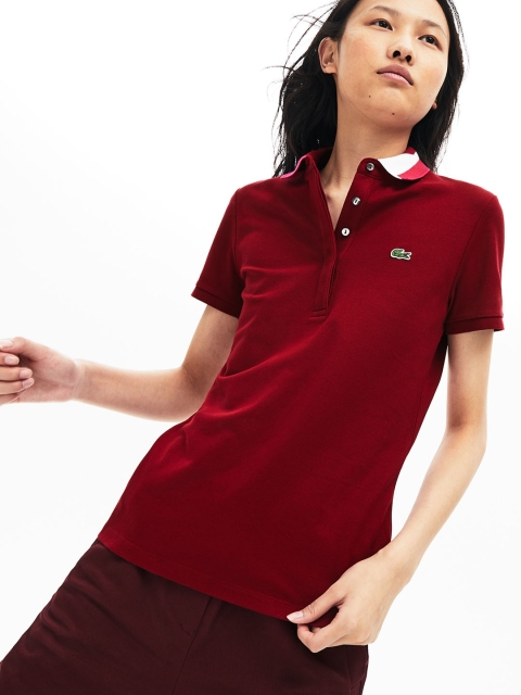 

Lacoste Women Maroon Solid Polo Collar T-shirt