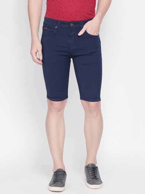 

BOLTS and BARRELS Men Navy Blue Solid Slim Fit Denim Shorts