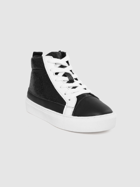 

United Colors of Benetton Girls Black & White Shimmer Mid-Top Sneakers