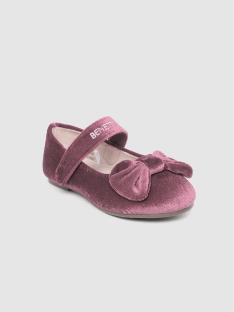 

United Colors of Benetton Girls Dusty Pink Velvet Finish Ballerinas with Bow Detail