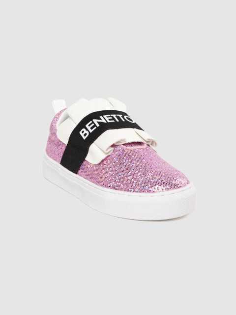 

United Colors of Benetton Girls Pink & White Embellished Slip-On Sneakers