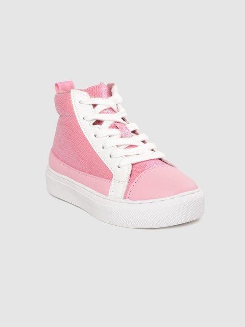 

United Colors of Benetton Girls Pink Shimmer Mid-Top Sneakers