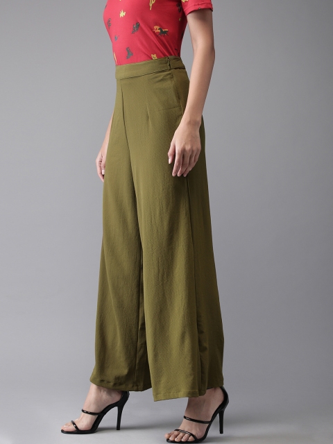 

Moda Rapido Women Olive Green Regular Fit Solid Parallel Trousers
