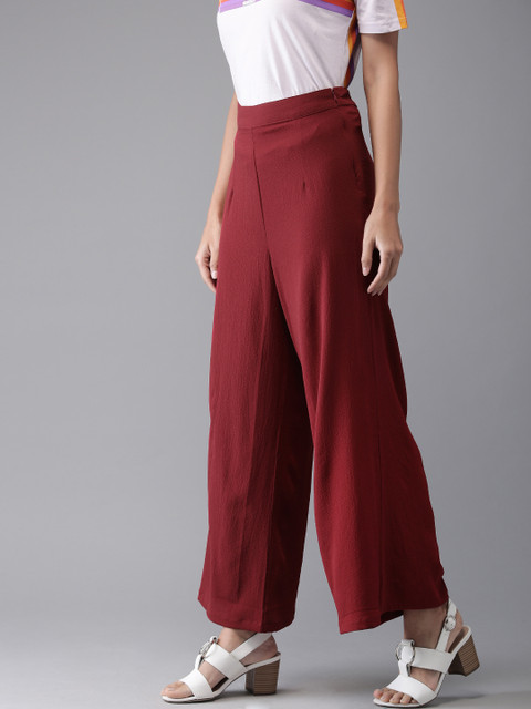 

Moda Rapido Women Maroon Regular Fit Solid Parallel Trousers