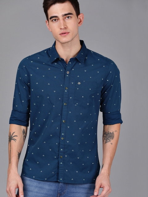 

WROGN Men Navy Blue & Grey Slim Fit Printed Casual Shirt