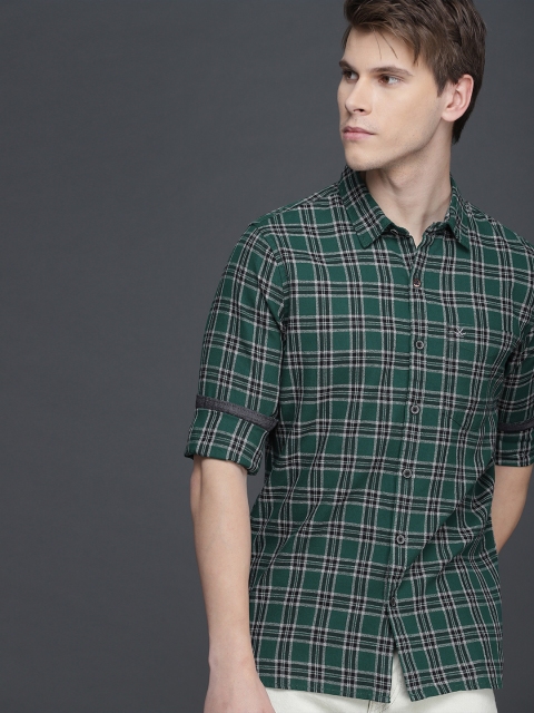 

WROGN Men Green & Black Slim Fit Checked Casual Shirt