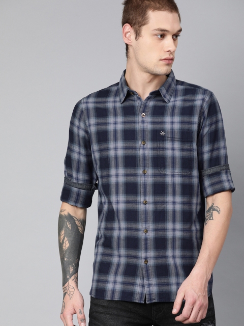 

WROGN Men Blue Slim Fit Checked Casual Shirt