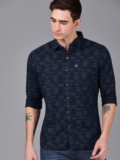 

WROGN Men Navy Blue & White Slim Fit Printed Casual Shirt