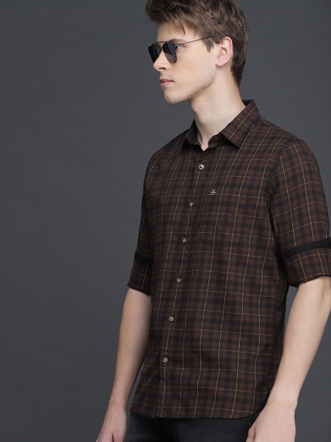 

WROGN Men Brown & Black Slim Fit Checked Casual Shirt