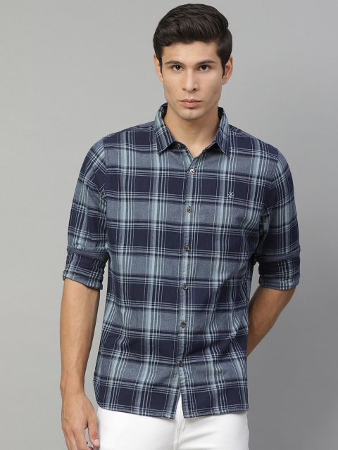 

WROGN Men Navy Blue Cotton Slim Fit Checked Casual Shirt