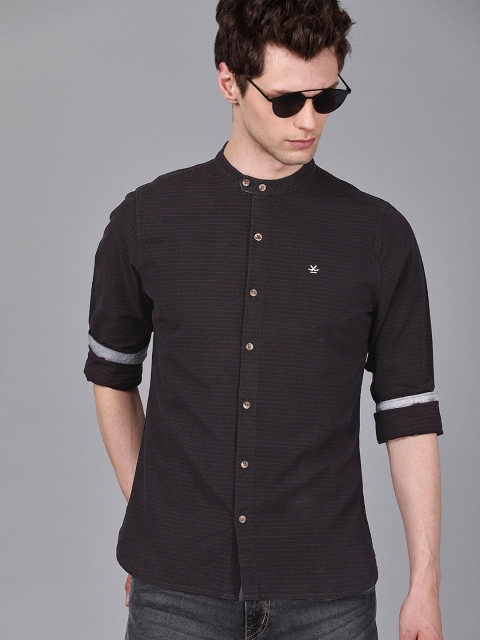 

WROGN Men Black & Red Slim Fit Self Striped Casual Shirt