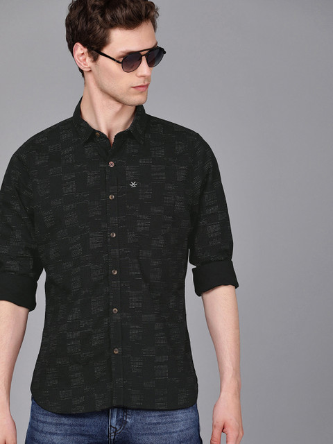 

WROGN Men Black & White Slim Fit Printed Casual Shirt