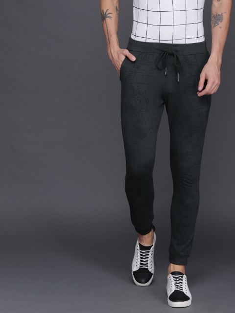 

WROGN Men Dark Teal Green Printed Slim Fit Joggers