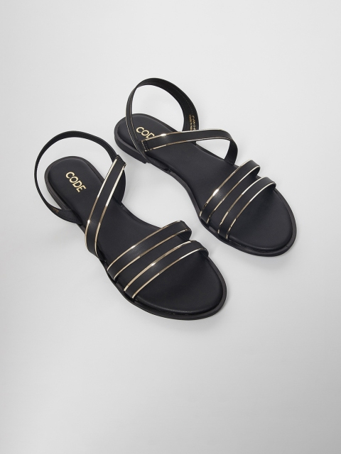 

CODE by Lifestyle Women Black Striped Open Toe Flats