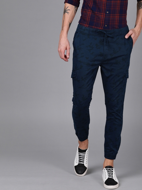 

WROGN Men Navy Blue Tapered Fit Printed Joggers