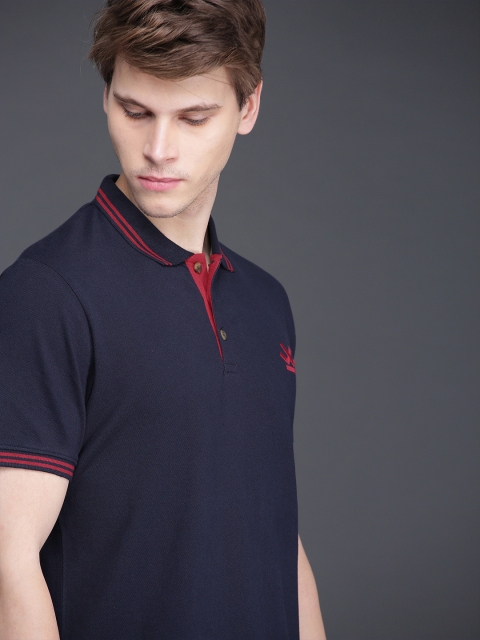 

WROGN Men Navy Solid Polo Collar Slim Fit T-shirt, Navy blue