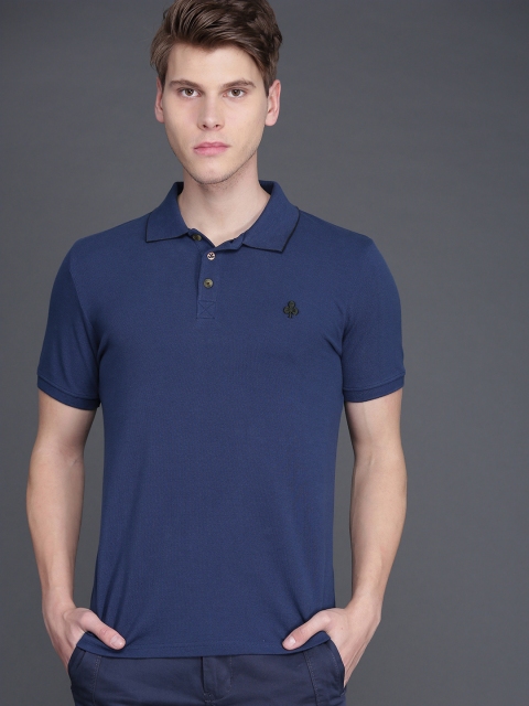 

WROGN Men Blue Solid Polo Collar T-shirt