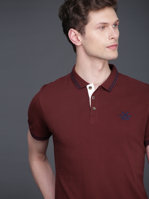 

WROGN Men Maroon Solid Polo Collar Slim Fit T-shirt