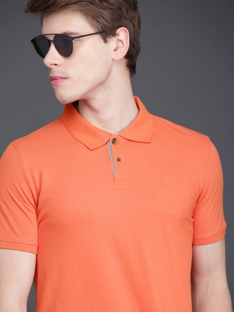 

WROGN Men Orange Solid Slim Fit Polo Collar T-shirt