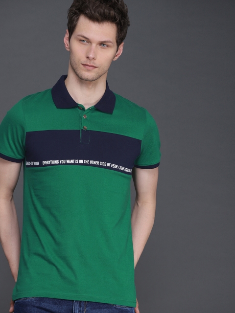 

WROGN Men Green & Navy Blue Printed Slim Fit Polo Collar T-shirt