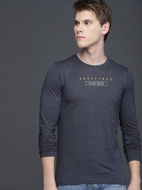 

WROGN Men Navy Blue Solid Round Neck T-shirt