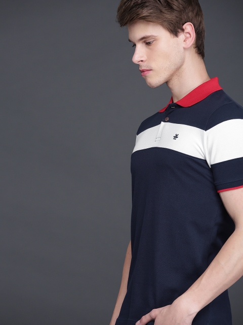 

WROGN Men Navy Blue & White Colourblocked Polo Collar T-shirt