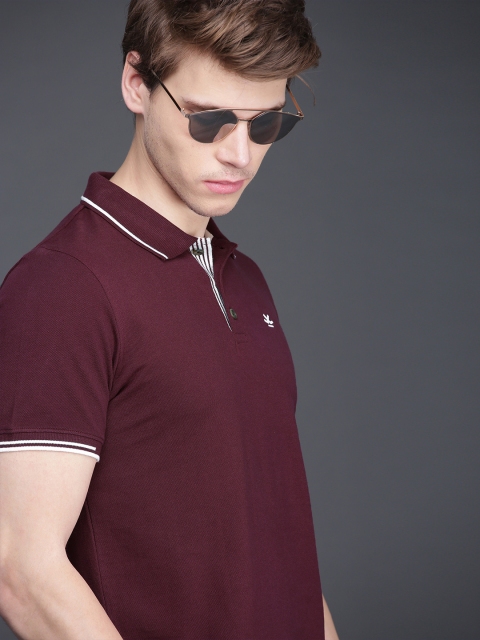 

WROGN Men Burgundy Solid Slim Fit Polo Collar T-shirt