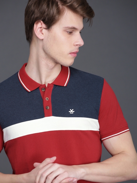 

WROGN Men Navy Blue & Red Colourblocked Slim Fit Polo T-shirt