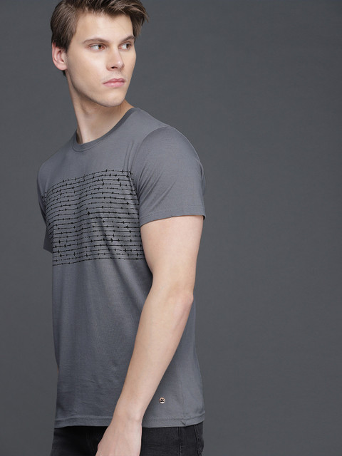 

WROGN Men Grey Printed Round Neck T-shirt