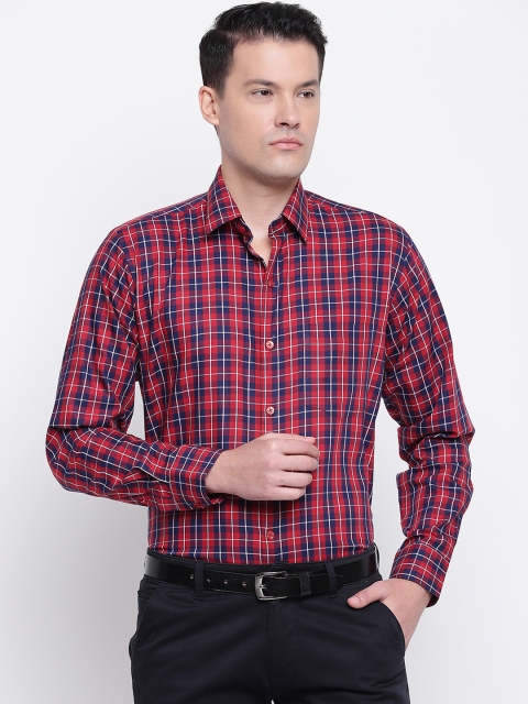 

Hancock Men Red & Navy Blue Slim Fit Checked Formal Shirt