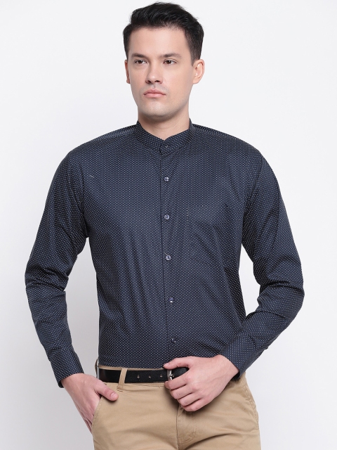 

Hancock Men Navy Blue Slim Fit Printed Formal Shirt