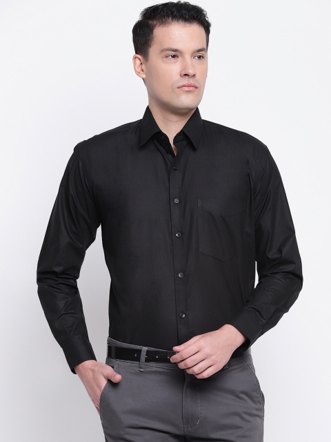 Hancock Men Black Regular Fit Solid Formal Shirt