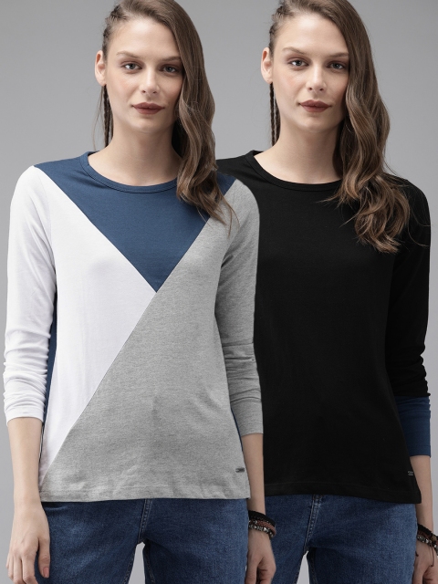 

Roadster Women Pack of 2 Round Neck T-shirts, Black