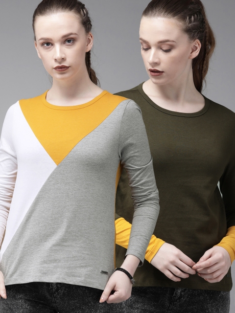 

Roadster Women Pack Of 2 Round Neck T-shirt, Mustard
