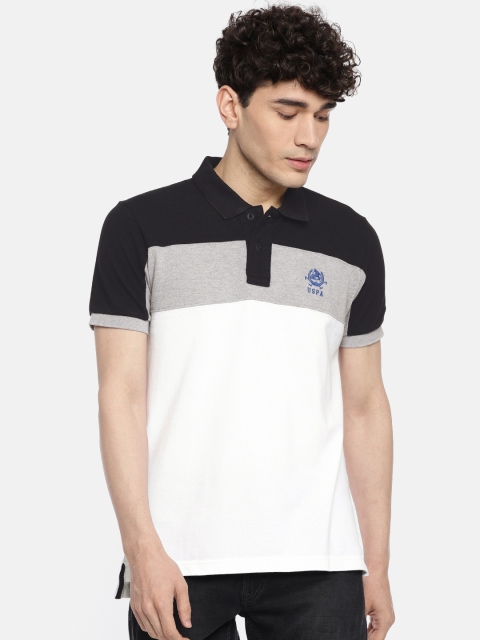 

U.S. Polo Assn. Men White & Black Colourblocked Polo Collar T-shirt