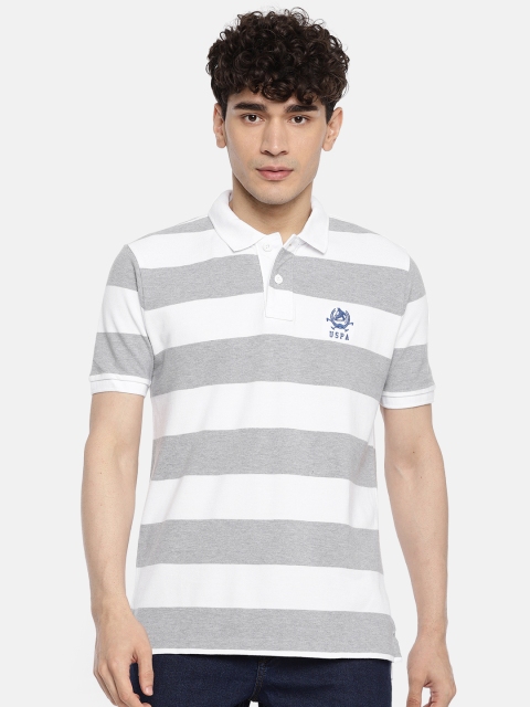 

U.S. Polo Assn. Men White & Grey Striped Round Neck T-shirt