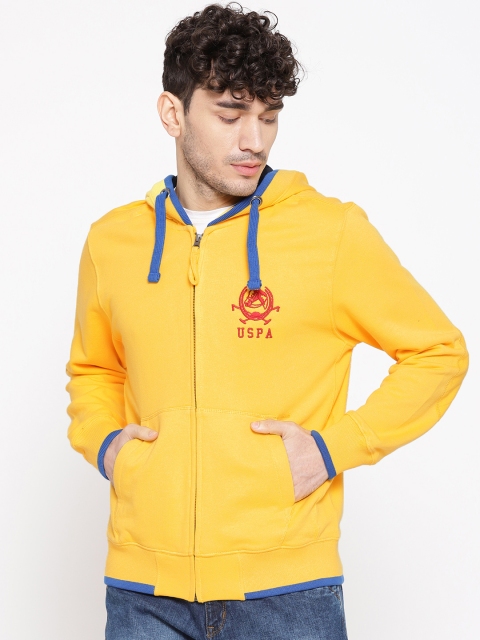 

U.S. Polo Assn. Men Yellow Solid Hooded Sweatshirt