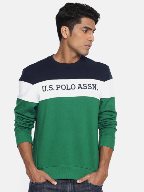 

U.S. Polo Assn. Men Green & Navy Blue Colourblocked Pullover Sweatshirt