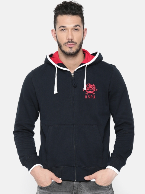 

U.S. Polo Assn. Denim Co. Men Navy Blue Solid Hooded Front-Open Sweatshirt