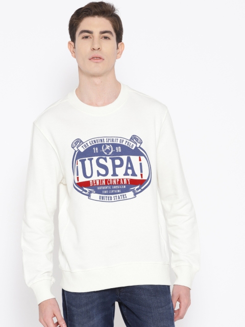 

U.S. Polo Assn. Men Off-White & Blue Printed Sweatshirt