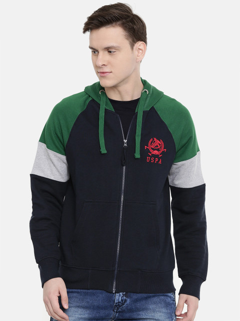 

U.S. Polo Assn. Men Navy Blue Solid Hooded Sweatshirt