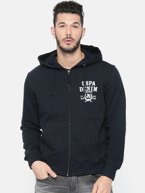 

U.S. Polo Assn. Denim Co. Men Navy Blue Solid Hooded Sweatshirt
