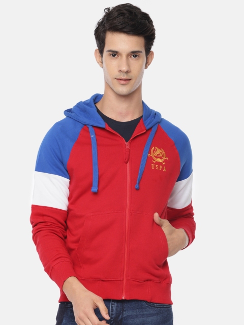 

U.S. Polo Assn. Men Red & Blue Colourblocked Hooded Sweatshirt